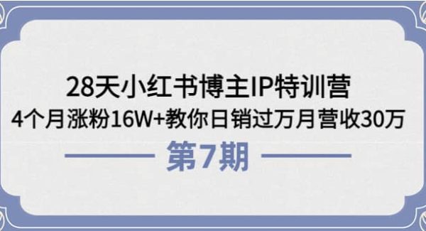 28天小红书博主IP特训营《第6 7期》4个月涨粉16W 教你日销过万月营收30万