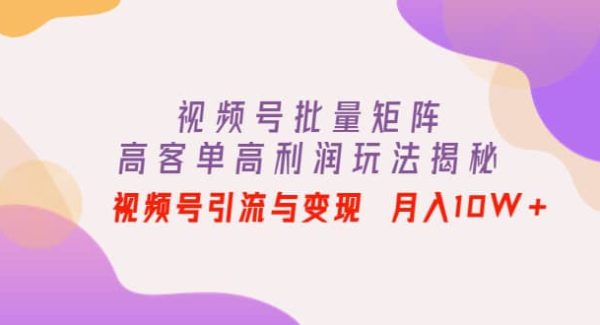 视频号批量矩阵的高客单高利润玩法揭秘