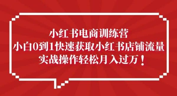 小红书电商训练营，小白0到1快速获取小红书店铺流量