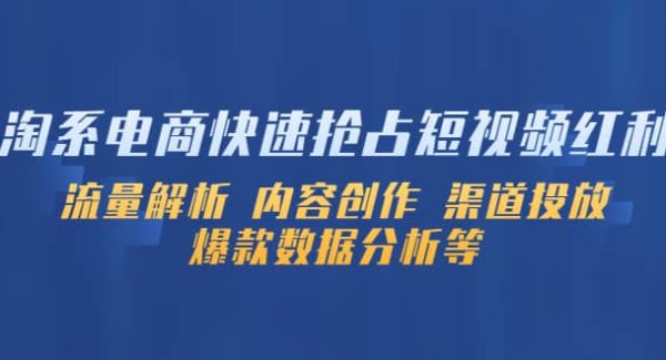 淘系电商快速抢占短视频红利：流量解析 内容创作 渠道投放 爆款数据分析等