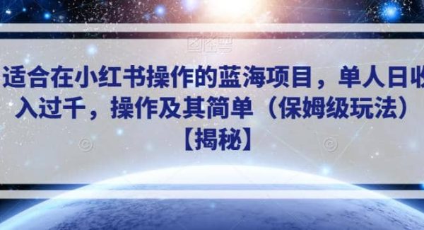 适合在小红书操作的蓝海项目，单人日收入过千，操作及其简单（保姆级玩法）【揭秘】