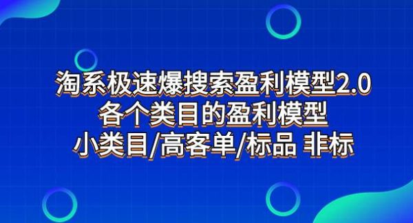 淘系极速爆搜索盈利模型2.0，各个类目的盈利模型，小类目/高客单/标品 非标