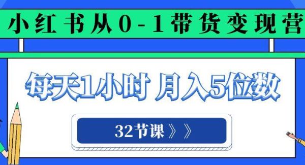 小红书 0-1带货变现营，每天1小时，轻松月入5位数（32节课）